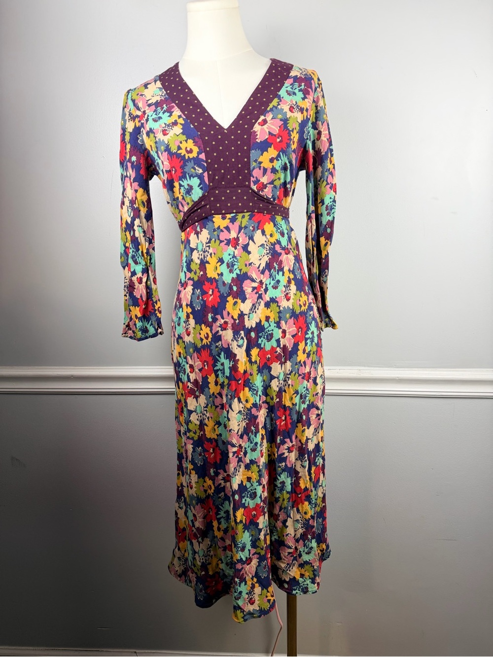 Boden floral polka dot midi dress multi color size 6